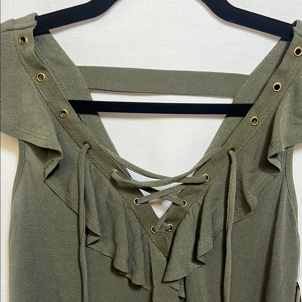 BCX Green Ruffled Tie Front Tank Top - Picture 3 of 4